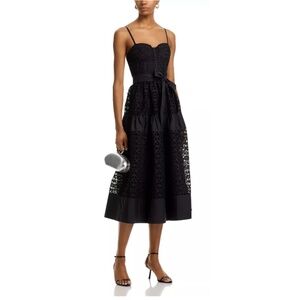 $148 Aqua Eyelet Fit and Flare Midi dress in Black